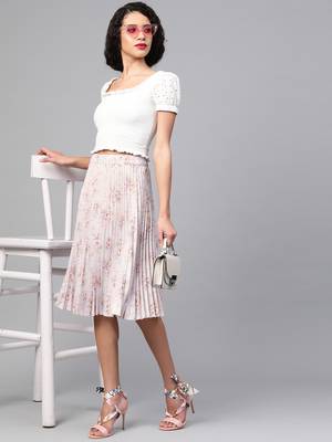 Lavender Floral Short Pleated Skirt 4