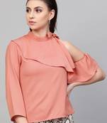 Pink Neck Tie-Up Frill Top