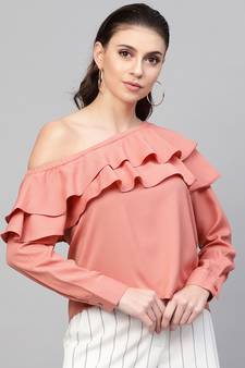 Pink One Shoulder Ruffle Top