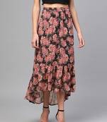Black Floral Tiered High Low Skirt