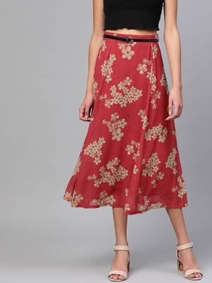 Red Floral Flared Skirt 1