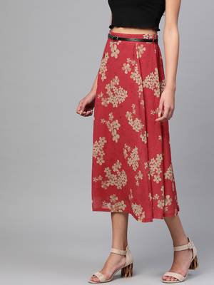 Red Floral Flared Skirt 2