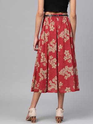 Red Floral Flared Skirt 3