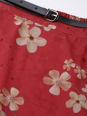 Red Floral Flared Skirt 5