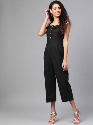 Black Strappy Button Detail Jumpsuit 1