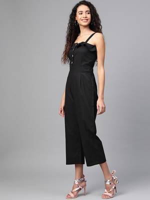 Black Strappy Button Detail Jumpsuit 2