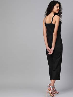 Black Strappy Button Detail Jumpsuit 3