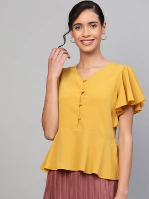 Mustard Front Button Peplum Top 1