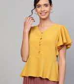 Mustard Front Button Peplum Top