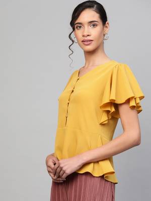 Mustard Front Button Peplum Top 2
