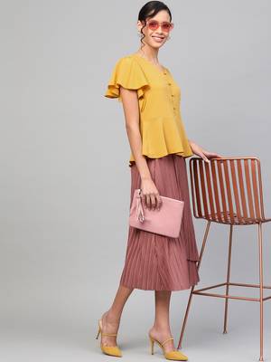 Mustard Front Button Peplum Top 4