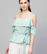 Sea Green Strappy Ruffle Top