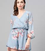 Pale Blue Floral Wrap Romper