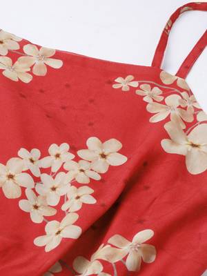 Red Floral Strappy Romper with PU Belt 5