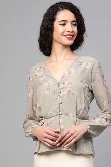 Olive Floral Peplum Top
