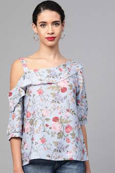 Blue Striped Floral One Strap Top