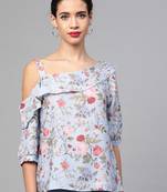 Blue Striped Floral One Strap Top