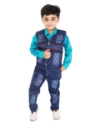 Green printed cotton silk boys-suit 1