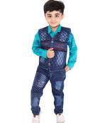 Green printed cotton silk boys-suit