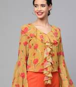 Mustard Floral Cascading Ruffles Top