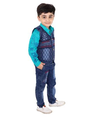 Green printed cotton silk boys-suit 2