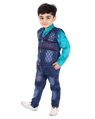 Green printed cotton silk boys-suit 3
