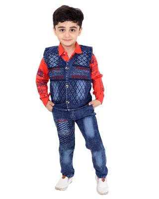 Red printed cotton silk boys-suit 1