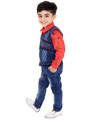 Red printed cotton silk boys-suit 3