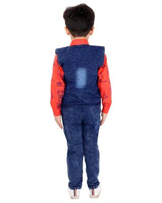 Red printed cotton silk boys-suit 5