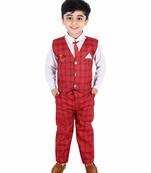 Red printed cotton silk boys-suit