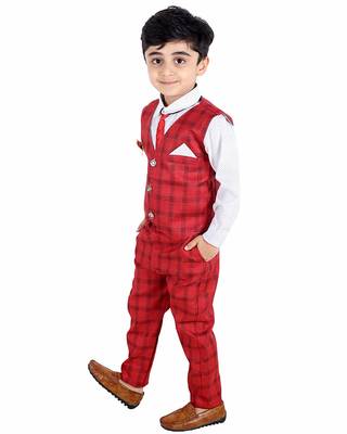Red printed cotton silk boys-suit 3