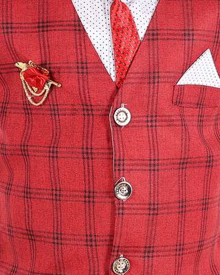 Red printed cotton silk boys-suit 4