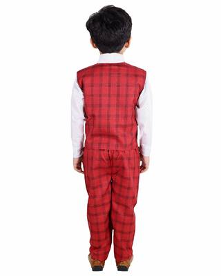 Red printed cotton silk boys-suit 5