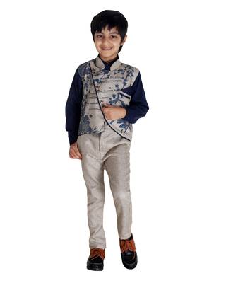 Blue printed cotton silk boys-suit 1