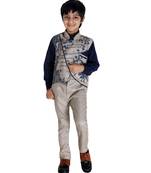 Blue printed cotton silk boys-suit