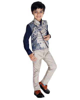 Blue printed cotton silk boys-suit 2