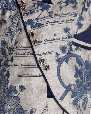 Blue printed cotton silk boys-suit 4