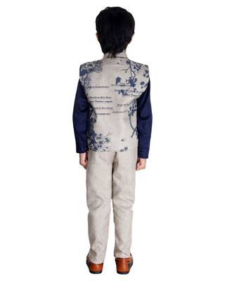 Blue printed cotton silk boys-suit 5