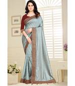 grey printed polyester saree with blouse