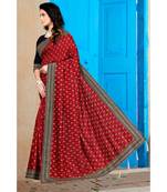 maroon printed polyester saree with blouse