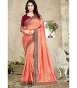 peach printed polyester saree with blouse