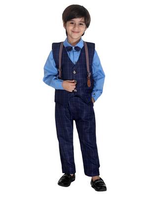 Blue printed cotton silk boys-suit 1