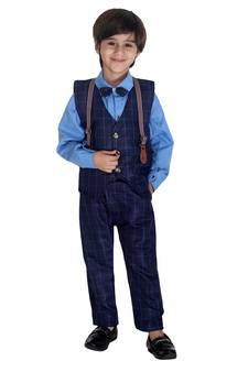 Blue printed cotton silk boys-suit