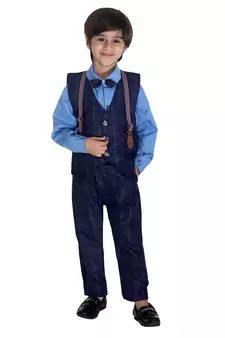 Blue printed cotton silk boys-suit