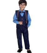 Blue printed cotton silk boys-suit