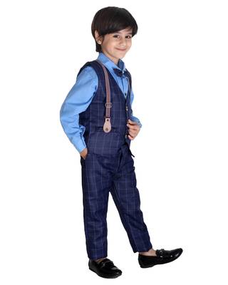 Blue printed cotton silk boys-suit 2