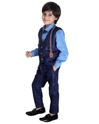 Blue printed cotton silk boys-suit 3