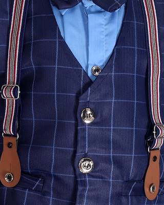 Blue printed cotton silk boys-suit 4