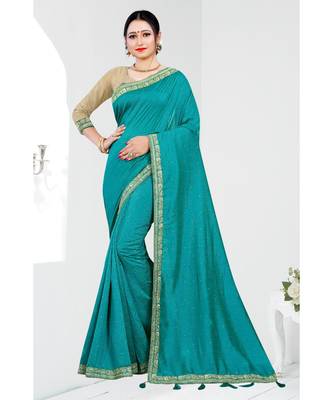 blue printed polyester saree with blouse 1