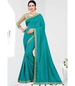 blue printed polyester saree with blouse